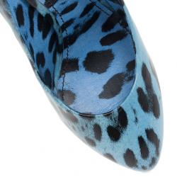 Pre Owned Dolce and Gabbana Blue Leopard Print Patent Pumps Size 38