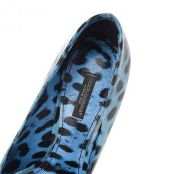 Pre Owned Dolce and Gabbana Blue Leopard Print Patent Pumps Size 38