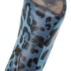 Pre Owned Dolce and Gabbana Blue Leopard Print Patent Pumps Size 38