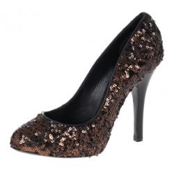 Pre Owned Dolce and Gabbana Bronze Sequin Pumps Size 38