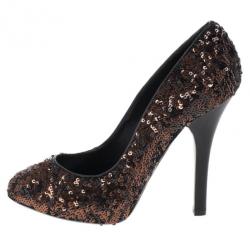 Pre Owned Dolce and Gabbana Bronze Sequin Pumps Size 38