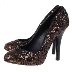 Pre Owned Dolce and Gabbana Bronze Sequin Pumps Size 38