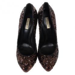 Pre Owned Dolce and Gabbana Bronze Sequin Pumps Size 38