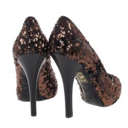 Pre Owned Dolce and Gabbana Bronze Sequin Pumps Size 38