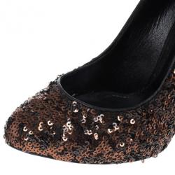 Pre Owned Dolce and Gabbana Bronze Sequin Pumps Size 38