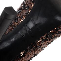Pre Owned Dolce and Gabbana Bronze Sequin Pumps Size 38