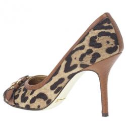 Pre Owned Dolce and Gabbana Leopard Print Peep Toe Pumps Size 37