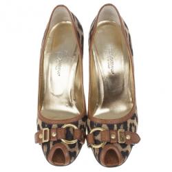 Pre Owned Dolce and Gabbana Leopard Print Peep Toe Pumps Size 37