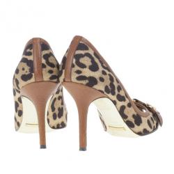 Pre Owned Dolce and Gabbana Leopard Print Peep Toe Pumps Size 37