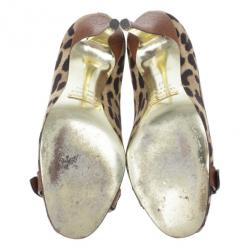 Pre Owned Dolce and Gabbana Leopard Print Peep Toe Pumps Size 37