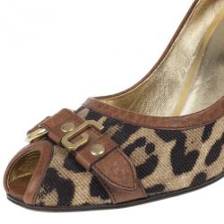Pre Owned Dolce and Gabbana Leopard Print Peep Toe Pumps Size 37
