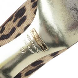 Pre Owned Dolce and Gabbana Leopard Print Peep Toe Pumps Size 37
