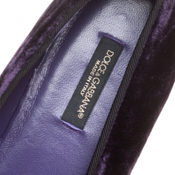 Pre Owned Dolce and Gabbana Purple Velvet Crystal Embellished Smoking Slippers Size 38