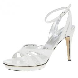 مملوكة مسبقًا Dolce and Gabbana White Leather Ankle Strap Sandals Size 37.5