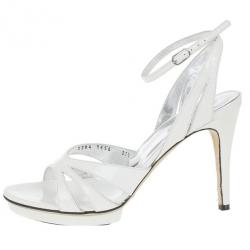 مملوكة مسبقًا Dolce and Gabbana White Leather Ankle Strap Sandals Size 37.5