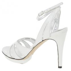 مملوكة مسبقًا Dolce and Gabbana White Leather Ankle Strap Sandals Size 37.5
