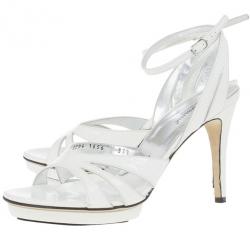 مملوكة مسبقًا Dolce and Gabbana White Leather Ankle Strap Sandals Size 37.5