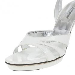 مملوكة مسبقًا Dolce and Gabbana White Leather Ankle Strap Sandals Size 37.5