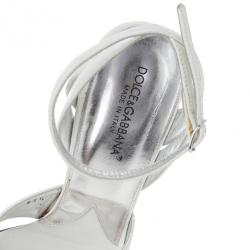 مملوكة مسبقًا Dolce and Gabbana White Leather Ankle Strap Sandals Size 37.5