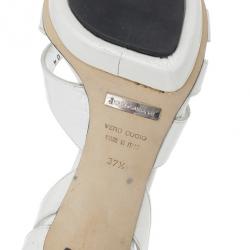 مملوكة مسبقًا Dolce and Gabbana White Leather Ankle Strap Sandals Size 37.5