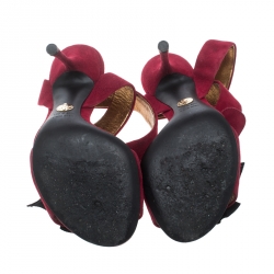 Pre Owned Dolce and Gabbana Red Suede Stopwatch Embellished Criss Cross Strap Sandals Size 36