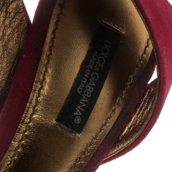 Pre Owned Dolce and Gabbana Red Suede Stopwatch Embellished Criss Cross Strap Sandals Size 36