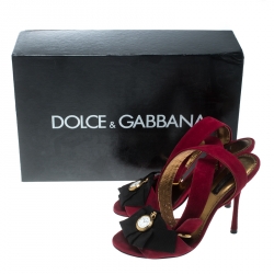 Pre Owned Dolce and Gabbana Red Suede Stopwatch Embellished Criss Cross Strap Sandals Size 36