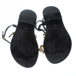 Pre Owned Dolce and Gabbana Multicolor Crystal Embellished Ankle Strap Flat Thong Sandals Size 39