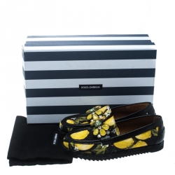 مملوكة مسبقًا Dolce and Gabbana Lemon Print Crystal Embellished Espadrillle Moccasins Size 36.5