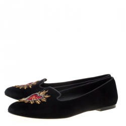Pre Owned Dolce and Gabbana Black Embroidered Velvet Smoking Slippers Size 39.5