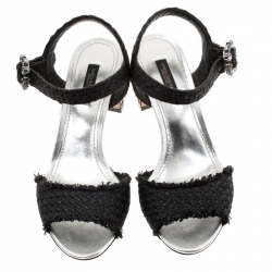 مملوكة مسبقًا Dolce and Gabbana Black Raffia Keira Cafe Bar Block Heel Ankle Strap Sandals Size 37