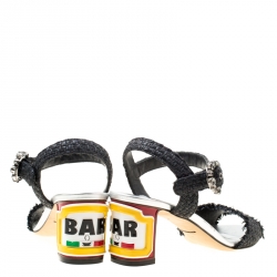 مملوكة مسبقًا Dolce and Gabbana Black Raffia Keira Cafe Bar Block Heel Ankle Strap Sandals Size 37