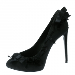 Pre Owned Dolce and Gabbana Black Fabric Bow Embellished Platform Pumps Size 38