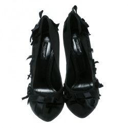 Pre Owned Dolce and Gabbana Black Fabric Bow Embellished Platform Pumps Size 38