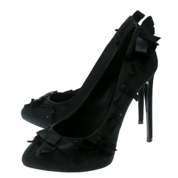 Pre Owned Dolce and Gabbana Black Fabric Bow Embellished Platform Pumps Size 38