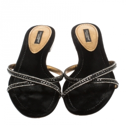 Pre Owned حذاء فلات سلايد دولشي أند غابانا ستان رباط كروس مزين كريستال أسود مقاس 39