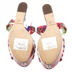 مملوكة مسبقًا Dolce and Gabbana Multicolor Floral Printed Patent Leather Sicily Platform Wedge Sandals Size 40