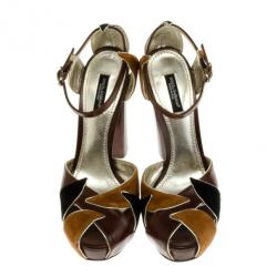 Pre Owned Dolce and Gabbana Brown Suede & Leather Sandals Size 37.5