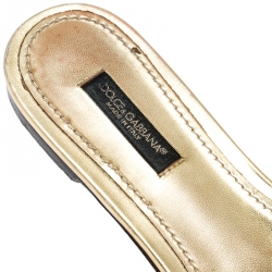 Pre Owned Dolce and Gabbana Metallic Gold Lace And Leather Trim Sofia Crystal Embellished Slides Size 36.5
