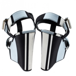 Pre Owned Dolce & Gabbana Tricolor Fabric T Strap Wedge Platform Sandals Size 35