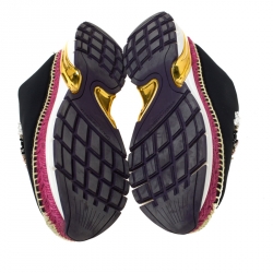 Pre Owned Dolce and Gabbana Multicolor Crystal Embellished Satin Neoprene Platfrom Slip On Sneakers Size 39