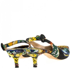 Pre Owned Dolce and Gabbana Multicolor Artistic Print Canvas Slingback Sandals Size 37.5