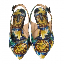 Pre Owned Dolce and Gabbana Multicolor Artistic Print Canvas Slingback Sandals Size 37.5