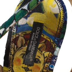 Pre Owned Dolce and Gabbana Multicolor Artistic Print Canvas Slingback Sandals Size 37.5