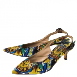 Pre Owned Dolce and Gabbana Multicolor Artistic Print Canvas Slingback Sandals Size 37.5