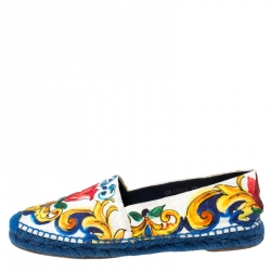 Pre Owned Dolce and Gabbana Multicolor Majolica Print Canvas Espadrilles Flats Size 39