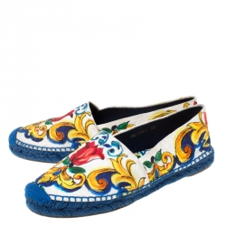 Pre Owned Dolce and Gabbana Multicolor Majolica Print Canvas Espadrilles Flats Size 39
