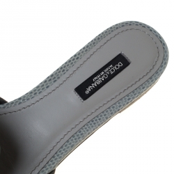 مملوكة مسبقًا Dolce and Gabbana Grey Lizard Embossed Leather Sofia Slides Size 36.5