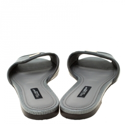 مملوكة مسبقًا Dolce and Gabbana Grey Lizard Embossed Leather Sofia Slides Size 36.5