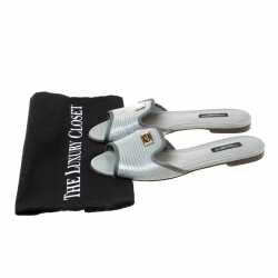 مملوكة مسبقًا Dolce and Gabbana Grey Lizard Embossed Leather Sofia Slides Size 36.5